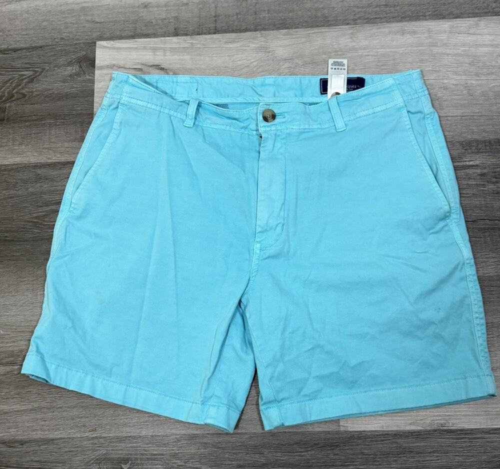 Vineyard Vines Men’s 34 Aqua Blue Stretch Chino Shorts 7” Inseam Preppy